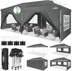COBIZI 10x20 Pop Up Canopy Tent with 6 Removable Sidewalls,Waterproof & UV 50+ Easy Up Canopy,Commercial Gazebo with Air Vent,4 Sand Bags,4 Stakes & 8 Ropes,Tents for Parties/Camping/Backyard,Gray
