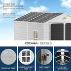 CDCASA 8x6 FT Resin Storage Shed, Large Waterproof Outdoor Sheds with Floor & Lockable Door & Vents, Outside Plastic Tool Shed for Backyard, Patio, Poolside, Cabinet