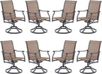 Patio Swivel Chairs Set of 8, Outdoor Dining Chairs with Textilene, Swivel & Rocker Metal Outdoor Patio Dining Chairs All-Weather for Backyard, Brown Fabric with Black Frame