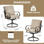 MELLCOM Patio Swivel Chair Set of 2, Heavy Duty Outdoor Dining Chairs with Thickened Cushions, Metal Patio Chairs Gentle Rocker for Outside, Khaki