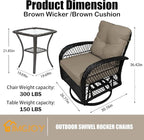 Patio Furniture Set Swivel Rocker, Outdoor Patio Chairs, 3 Piece Suit Porch Furniture Rocking Set, Backyard and Garden Rocker Rattan Chair, with Thickened Cushions and Glass Coffee Table(Brown)