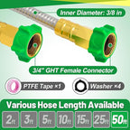Garden Hose with Female to Female Connector - 50ft Metal Leakproof Leader Hose for Reel, Heavy Duty 304 Stainless Steel Flexible Water Pipe for Outdoor Garden Watering Car Pet Cleaning