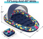 3-in-1 Pool Floats with Canopy Cup Holder, Large 73" x 48" Pool Floats Adults Heavy Duty, Inflatable Lounger Raft Floating Chair with Backrest, Swimming Pool Lake Beach Pool Party