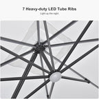 PURPLE LEAF 10 Feet Patio Umbrella with Base Outdoor Cantilever Solar Powered LED Square Umbrella Aluminum Offset Umbrella with 360-degree Rotation for Garden Deck Pool Patio White