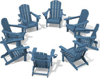 SERWALL Folding Adirondack Chair, HDPE Adirondack Chairs Set of 8, Plastic Outdoor Chairs- Looks Exactly Like Real Wood- Navy