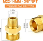 GASHER 2Pcs Brass M22 Pressure Washer Fitting,M22-14mm Male x 3/8"NPT Male Thread Fittings,For Pressure Washer Hose