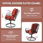 MELLCOM Patio Swivel Chair Set of 8, Heavy Duty Outdoor Dining Chairs with Thickened Cushions, Metal Patio Chairs Gentle Rocker for Outside, Garden Lawn & Porch, Backyard, Red