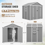 Amopatio 8x6 FT Storage Shed, Resin Outdoor Shed with Floor Included, Plastic Sheds Outdoor Storage for Bike, Garden Tools, Sheds & Outdoor Storage with Lockable Door, Window & Vents, Grey & White