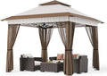 Bealife 11x11 Pop Up Gazebo Tent with Mosquito Netting, Outoor Canopy Tent with 4 Sandbags, 8 Stakes, 4 Ropes, Roller Bag, Pop Up Canopy Tent for Lawn Backyard Garden Deck, Beige