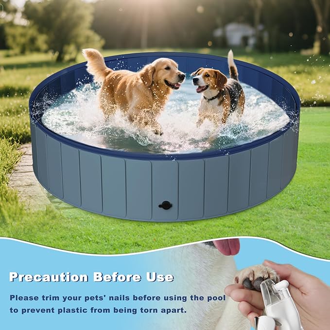 UCCY Foldable Dog Pool for Large Dogs Hard Plastic Kiddie Swimming Pool Non-Slip Portable Dog Bathtubs Collapsible Multi-Use Whelping Box Ball Pit Outdoor Pool for Backyard Duck Pond Grey L-48"x12"