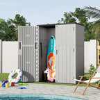 KINYING Outdoor Vertical Storage Shed,57 Cu.ft Outdoor Storage Cabinet Waterproof,Resin Sheds & Outdoor Storage Clearance for Garden,Patio,Backyard,Lockable (Grey)