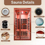Home Far-Infrared Sauna Cabin - for 1-2 Persons Low Electromagnetic Radiation 1550W Indoor Spa Room Featuring Multicoloured Lighting Bluetooth Speaker and Control Panel