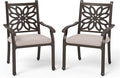 PHI VILLA Outdoor Patio Aluminum Dining Chairs Set of 2, Extra Wide Armrest Stable Chairs with 2.8" Seat Cushion, Casting Frame for All Weather