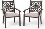 PHI VILLA Outdoor Patio Aluminum Dining Chairs Set of 2, Extra Wide Armrest Stable Chairs with 2.8" Seat Cushion, Casting Frame for All Weather