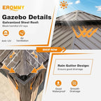EROMMY 12' x 12' Gazebo Hardtop Double Roof Galvanized Steel Gazebos with Netting and Curtains Outdoor Aluminum Frame Permanent Metal Pavilion for Patio Backyard Deck and Lawns