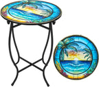 Patio Side Table, 14 Inch Weather Resistant Metal Side Table，Side Table for Patio Yard Porch Balcony Garden Bedside Plant Stand Indoor Outdoor ，Small Round Outdoor End Table