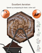 THEGROW'ING Updated 43 Gallon Outdoor Compost Bin. with Thermometer, Fast to Assemble. Tumbling Design, Dual Chambers. Rotating Function, Ideal for Outside, Backyard, Garden, Yard. Orange.