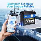 Wattcycle 12V 100Ah LiFePO4 Lithium Battery Mini with Bluetooth, 100Ah BMS BCI Group 24, 1.28kWh Energy, Mini 12V Lithium Battery for RV, Marine, Boat, Trailer Lifepo4 Batterys