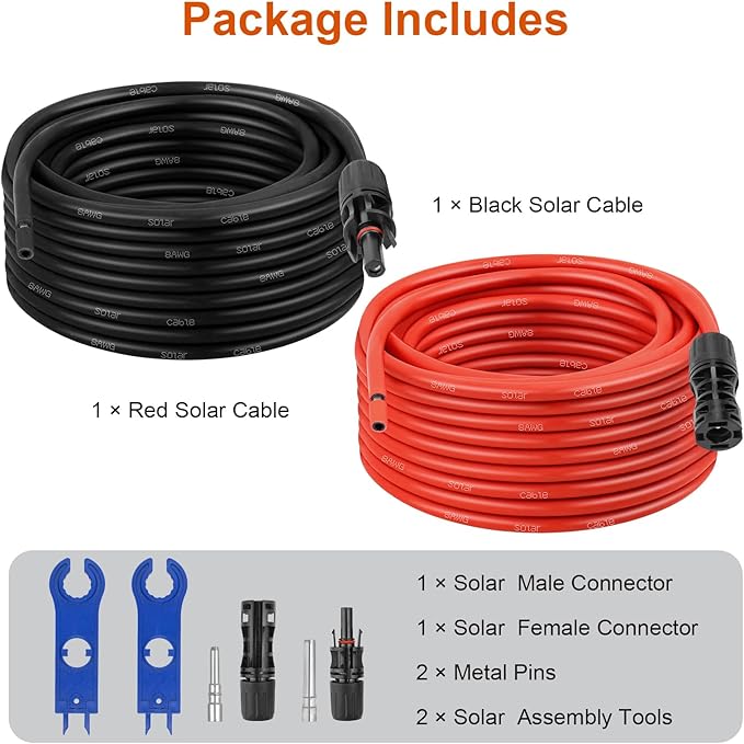 XRDS -RF Solar Extension Cable 8AWG, 3FT Red & Black Solar Panel Wire with Solar Connectors, PV Wire with Disconnect Wrenches & Extra Male/Female Connectors for RV, Camper, Inverter, Off-Grid System