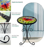 HONGLAND Outdoor Side Table, Small Outdoor Table, 12" Round Patio Side Table End Table, Glass Plant Stand, Small Bistro Coffee Table for Garden Patio Porch Living Room (Butterfly)