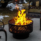 26" Wood Burning Fire Pits with Grill & Lid, Fire Pit Table for Outside with Waterproof Cover & Fire Poker, Outdoor Firepit with Functions for BBQ,Table and Bonfire