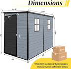 4x8 FT Lean to Shed with Floor, Resin Storage Shed & Outdoor Storage Clearance with 2 Windows, Backyard Storage Sheds for Garden Tools, Bicycle, Black+Grey
