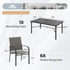 Patio Dining Set for 6, 64" Rectangular Metal Dining Table with Umbrella Hole and 6 Chairs, Outdoor Table and Chairs Set for Lawn Garden Backyard and Deck, Brown