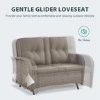 7 Piece Patio Furniture Set with Fire Pit Table - Wicker Patio Conversation Set with Swivel Glider, Glider Loveseat, Side Table and 2 Ottomans for Deck Backyard - Grey Wicker Grey Cushion