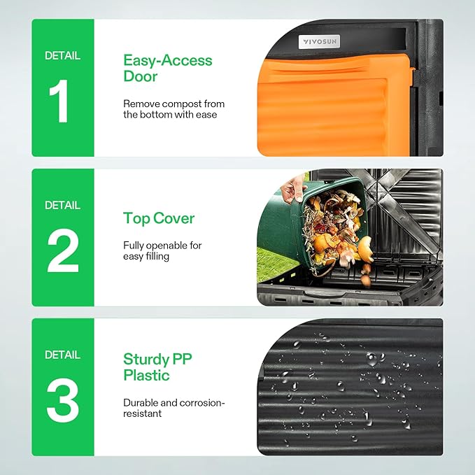 VIVOSUN Compost Bin 80Gallon (300L), Outdoor Composter W/Large Capacity & Easy Assembling, Compost Barrel for Fast Creation of Fertile Soil