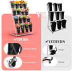 Flower Display Stand with Buckets, 4 Layers 16 PCS Buckets Plant Stand with Wheels, Movable Metal Plant Stand for Terrace Garden, Living Room, Florist Shop (White Frame - Black Buckets, 4-Tier)