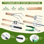 Garden Tools 9-Piece Heavy Duty Gardening Hand Tools with Floral Organizer Tote Bag, Rust-Proof Garden Tool Set, Thickened Repotting Mat, Gardening Gifts for Women Mom, Green