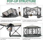 COBIZI 12x12ft Pop up Gazebo Screen Tent Screen House for Camping, Camping Outdoor Screened Gazebo with Mosquito Netting, Portable Hub Tent with Carrying Bag and Ground Stakes, Grey(Upgraded 2.0)