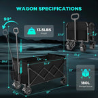 Wagons Carts Foldable Collapsible Foldable Extended Wagon with 500lbs Weight Capacity, Heavy Duty Folding Utility Garden Cart with Big All-Terrain Beach Wheels & Drink Holders