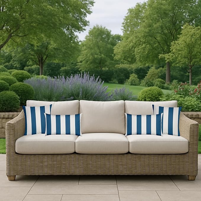 RSH DECOR: Sunbrella Square Throw Pillows Set of 4 | 17" x 17" | Water and Fade-Resistant Performance Fabric | Outdoor Pillow Covers with Down-Alternative Inserts | Cabana Regatta