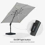 PURPLE LEAF 10 Feet Patio Umbrella with Base Outdoor Cantilever Solar Powered LED Square Umbrella Aluminum Offset Umbrella with 360-degree Rotation for Garden Deck Pool Patio White