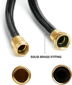 Worth Lead-in Black Garden Hose 3/4 in. x 25 ft. -Kink Free, No Leaking, Male/Female Fittings -Heavy Duty Durable Flexible Lightweight Water Pipe -Brass Aluminum Ends for Household & Commercial