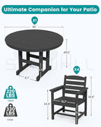 SERWALL 5-Piece Outdoor Round Dining Sets, HDPE Patio Table and Chairs Furniture Set, 45" Round Dining Table and 4 Dining Chairs, Black