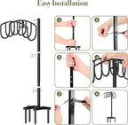 Garden Hose Holder Detachable Heavy Duty Metal Water Hose Hanger, Freestanding Hose Storage Stand Rack for Outside (Black)