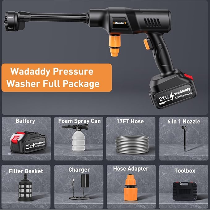 Portable Pressure Washer, 900PSI Cordless Power Washer, Portable Power Washer with 2 Batteries, 6-in-1 Nozzle, Handheld Pressure Washer for Car/Floor/Garden