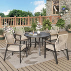 Patio Wicker Chair Sets of 6, Outdoor Dining Chairs with 3.1 inch Seat Cushions, Sturdy Metal Frame & Wood Grain Armrest, Beige