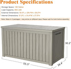 Outdoor Storage Box - Lockable Waterproof UV-Resistant Resin Deck Box for Patio Cushions, Pool Accessories (Grey, 180 Gallon)