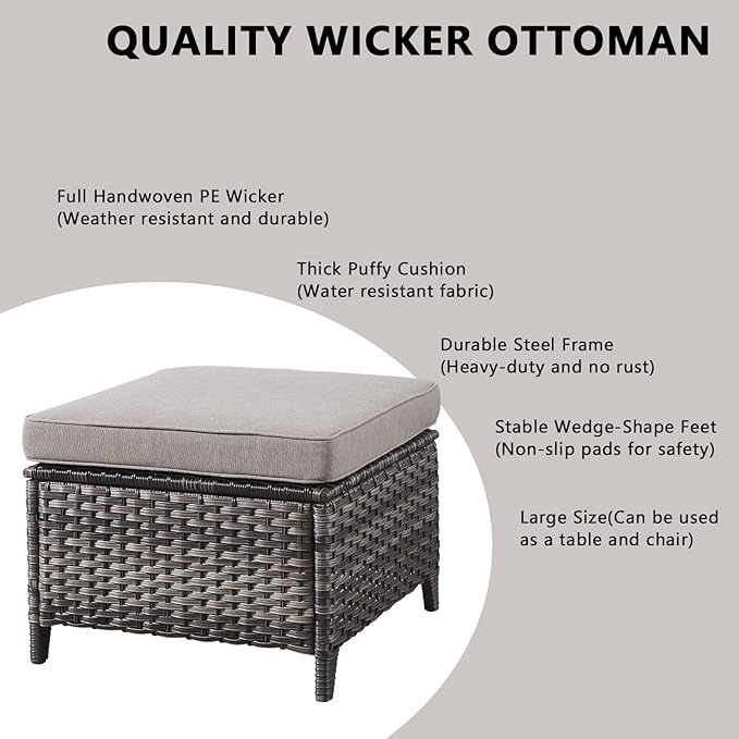 Rilyson 6 Piece Outdoor Patio Furniture Set - Rattan Wicker Patio Conversation Sets with 2 Swivel Rocker Chairs,2 Ottomans,1 Sofa and 1 Coffee Table for Outside Porch Deck Yard(Mixed Grey/Grey)