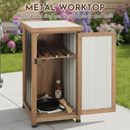 Outdoor Storage Cabinet with Metal Worktop, Fir Wood Frame & Adjustable Shelf, Weather-Resistant Garden Tool Organizer for Patio, Porch, Balcony, or Garage (18" L x 18" W x 33.5" H)