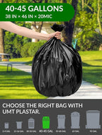 150 Count Heavy Duty Black Trash Bags, 40-45 Gallon, 38x46 Inches, 20 Micron Thick Large Garbage Bags
