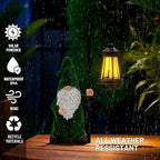 Garden Gnome with Solar Lantern, Grass-Like Flocked Hat, Outdoor Garden Figurine Lights, Unique Gift for Women, Mom, Friends (Green Flocked Gnome)