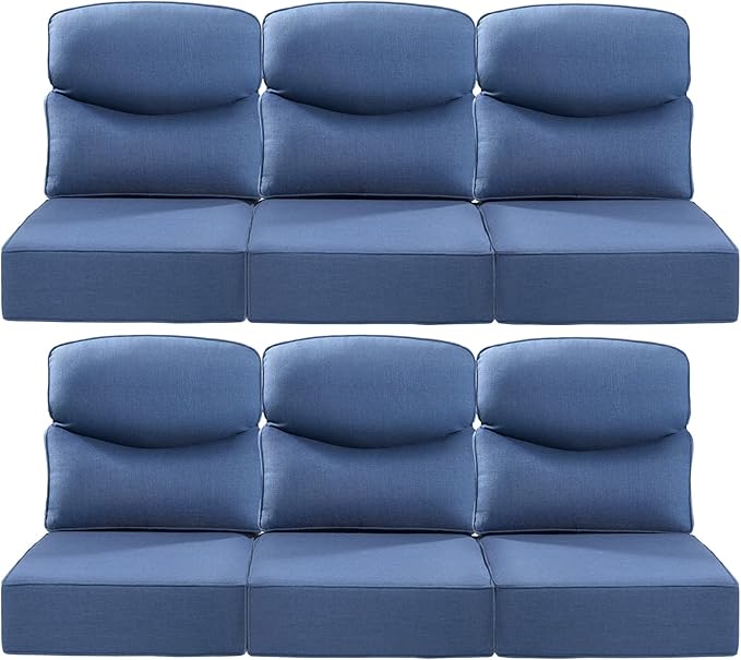 Luxury 24x24x6 Inch Smile Patio Cushions for Outdoor Furniture Set of 6 - Thick Back & Deep Seat Outside Replacement Chair Pillows for Rattan Metal Glider Loveseat Sectional Sofa - Navy Blue