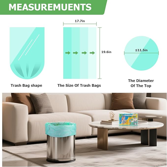 Small Bathroom Trash Bags 4 Gallon - 4 Gal Mini Garbage Bags Green 15 Liter 100 Count Unscented Biodegradable Compostable Waste Basket Kitchen Office Liners Strong Thick Bulk Heihaily