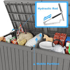 Vixzen 200 Gallon Resin Deck Box, Lockable Outdoor Storage Box for Patio Cushions Storage Furniture,Garden Tools, Pool Supplies, Weatherproof and UV Resistant- Grey
