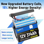 Wattcycle 12V 314Ah Mini LiFePO4 Lithium Battery, 200A BMS & 4.01kWh Energy, Upgraded Cooling Fins & Braided Wires, 4000+ Cycles, Ideal for RV, Marine, Camping, Solar Off-Grid