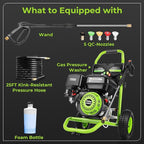 4200 PSI Gas Pressure Washer, 4.0 Max GPM 212CC 7HP Commercial Gas Power Washer, Spray Gun and Wand, 5 Nozzle Set, for Cars/Fences/Driveways/Homes/Patios/Furniture (Green)